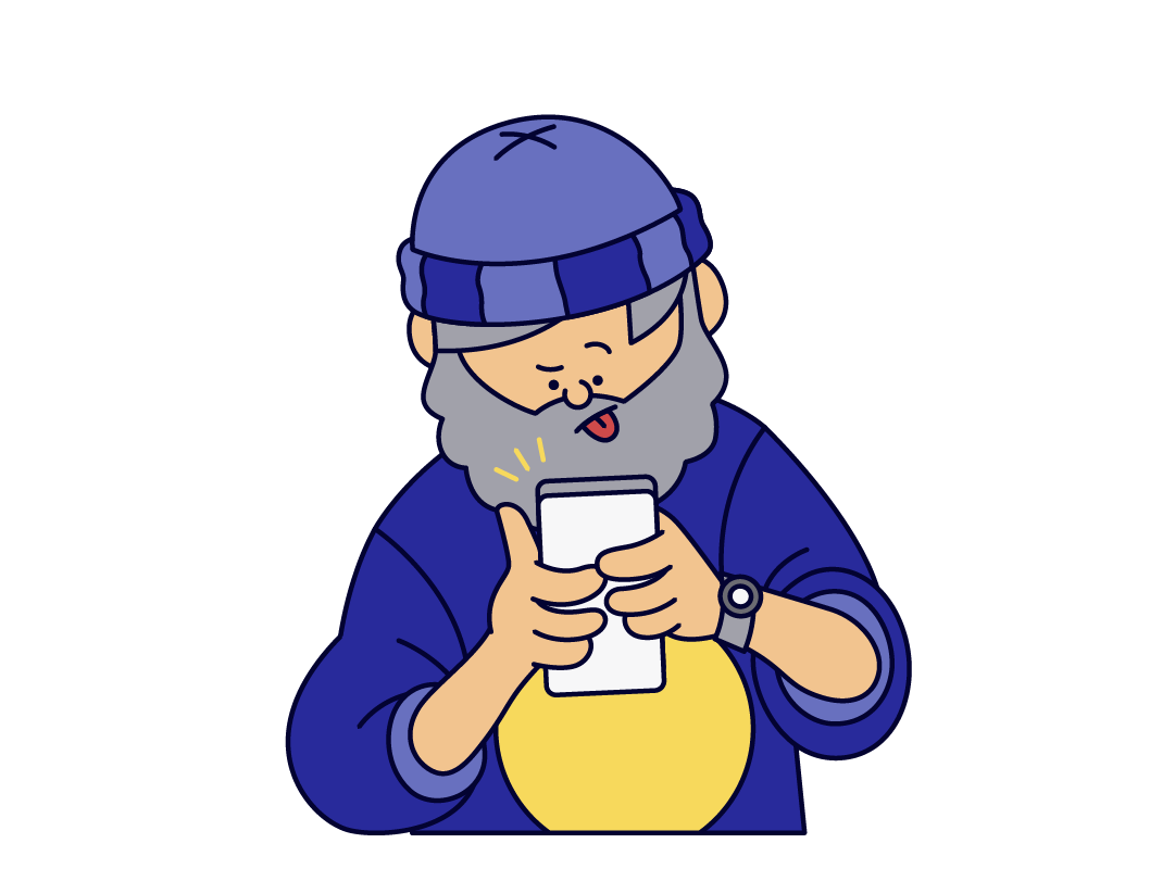 An elderly person using a mobile phone intensively.